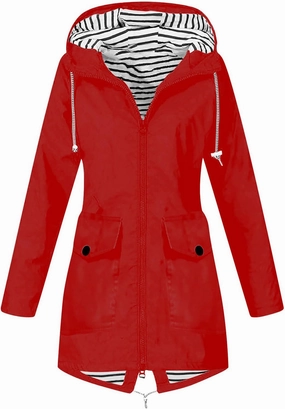 Going Out Jackets for Women Long Sleeve Solid Windproof Rain Jacket Outdoor Hooded Windproof Pocket Raincoat