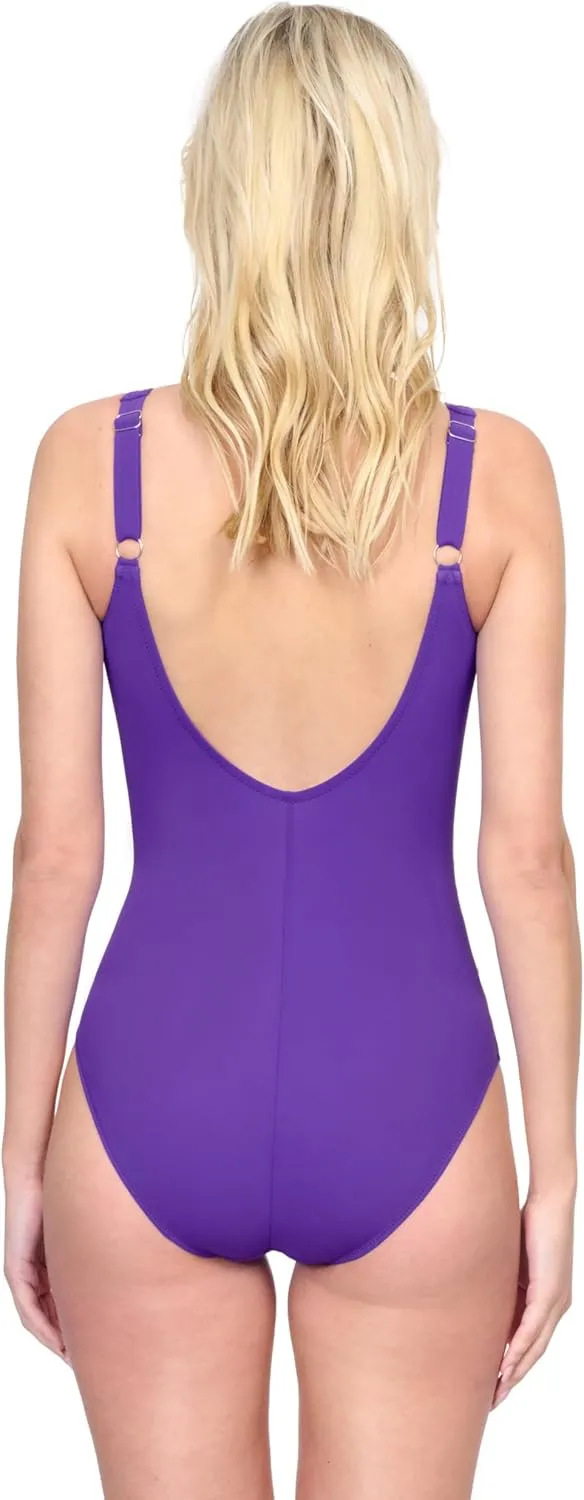 Gottex Women’s V-Neck Surplice One Piece Swimsuit with Soft Cups Tummy Control and Back Lining Swim Essentials