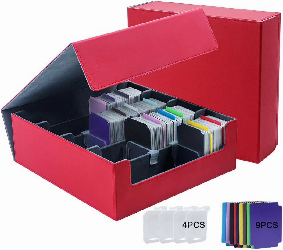 Graded Card Storage Box - 4 Rows Red Trading Card Box Organizer with Soft Velvet Interior, Magnetic Closure, and Adjustable Dividers For MTG TCG PTCG