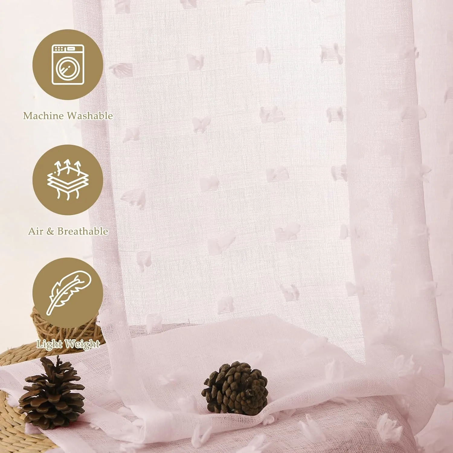 Guken Sheer Curtains 84 Inch Length 2 Panels Sets for Living Room Bedroom 38 Inch Width Farmhouse Boho Drapes Light Filtering Pom Pom Curtains Tufted Semi Sheer Kids Rod Pocket,Pink,W38xL84
