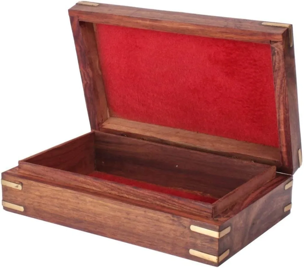 GURU JEE™ Indian Jewelry Holder Elephant Carving Wooden Jewellery Box With Brass Inlay Wooden Trinket Box Wood Jewelry Organizer Keepsake Box Treasure Chest Trinket Holder Watch Box Storage Box