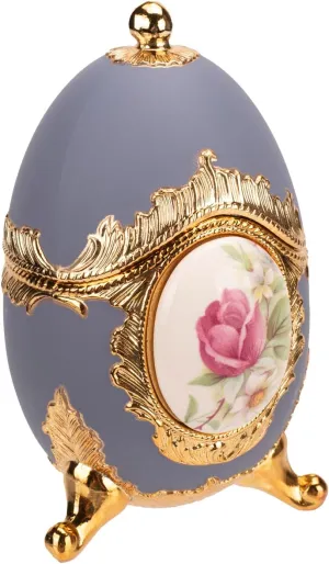 Haelo Musical Trinket Faberge Style Egg Jewelry Box, Purple and Gold Tone Metal, Plays Tune Somewhere Out There