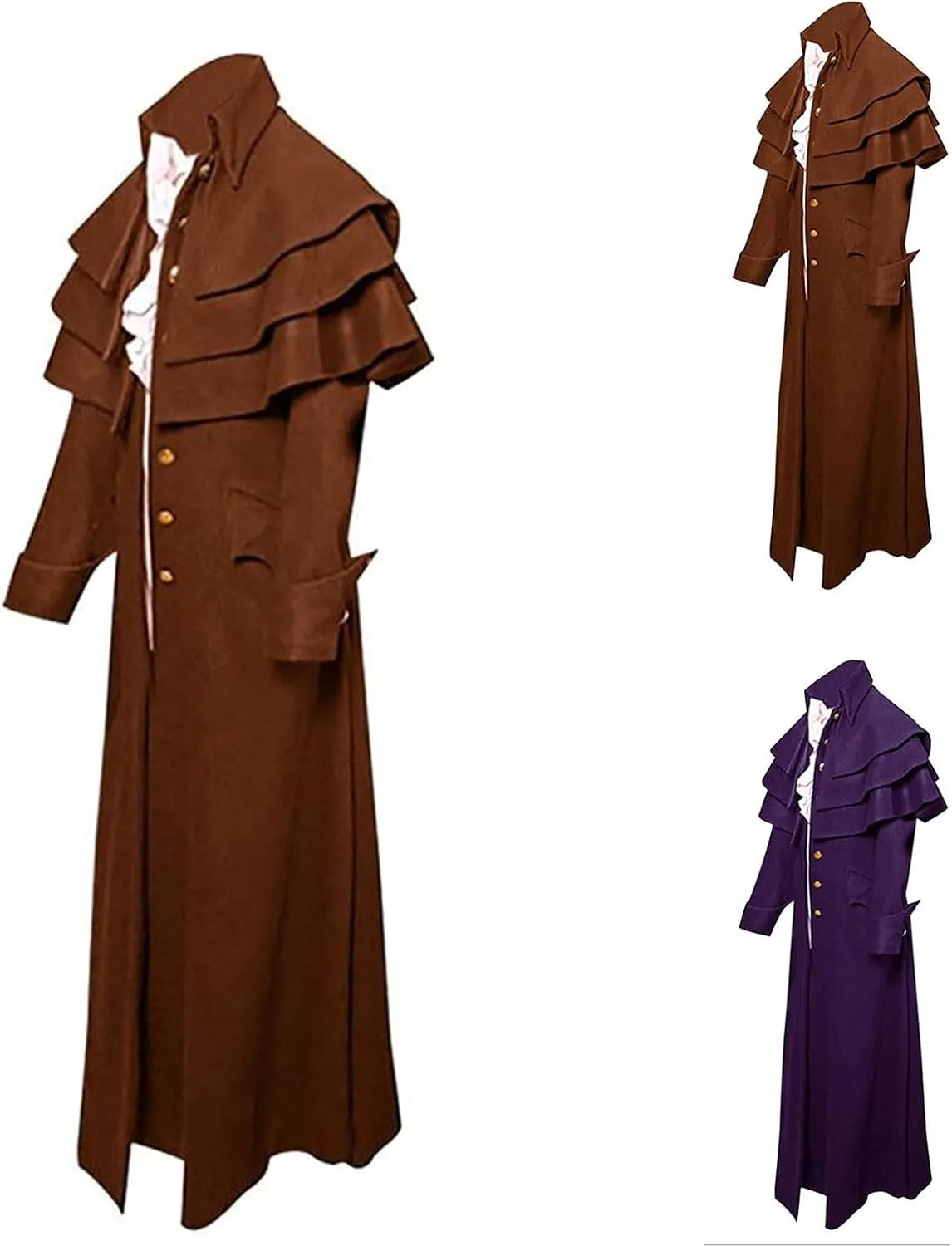 Halloween Medieval Retro Coat for Men's Fashion Cosplay Stand Collar Buttons Overwear Holiday Funny Party Court Dress