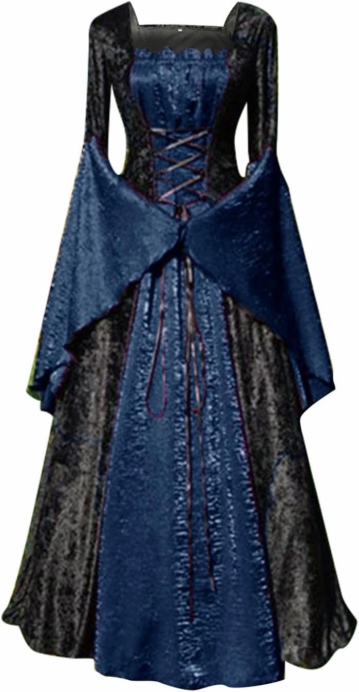 Halloween Masquerade Dresses for Women Trumpet Sleeve Gothic Vintage Court Dress Empire Waist Renaissance Dress