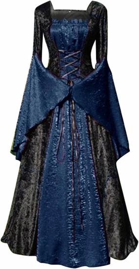 Halloween Masquerade Dresses for Women Trumpet Sleeve Gothic Vintage Court Dress Empire Waist Renaissance Dress