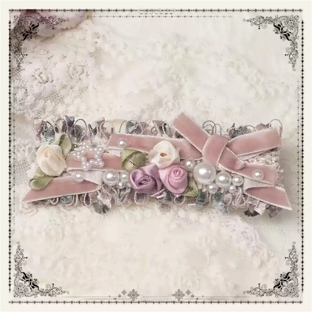 Handmade Lolita Rococo Bowknot Retro Velvet Side Hair Clip Headwear Accessory 1 Pair for Women (Dark Pink)