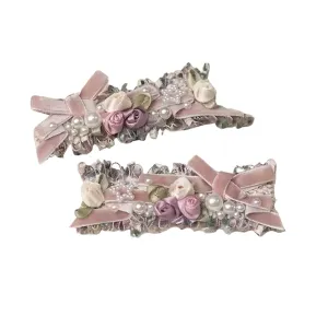 Handmade Lolita Rococo Bowknot Retro Velvet Side Hair Clip Headwear Accessory 1 Pair for Women (Dark Pink)
