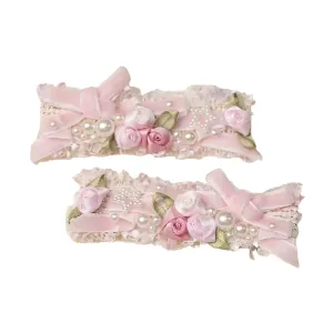 Handmade Lolita Rococo Bowknot Retro Velvet Side Hair Clip Headwear Accessory 1 Pair for Women (Pink)