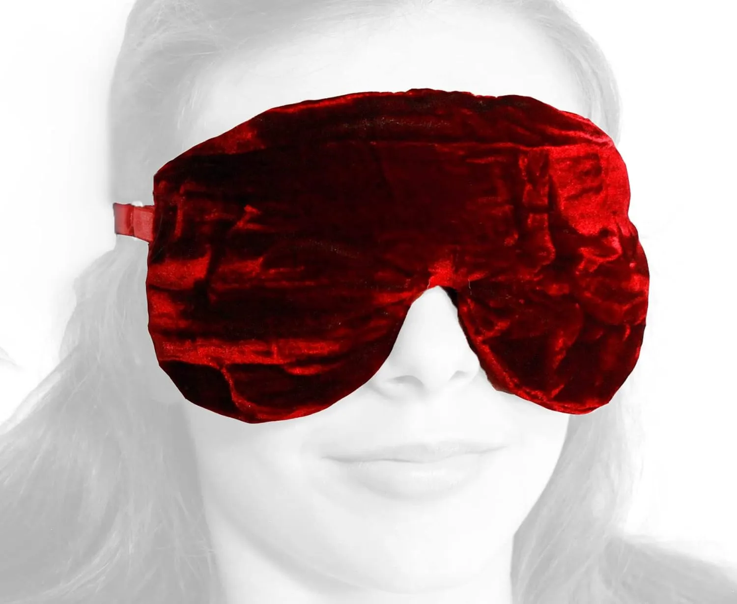 Handmade Opulence Yoga Eye Mask Pillow - Weighted Flaxseed Fill, Unscented, Satin & Velvet, Adjustable Strap - Meditation & Restful Sleep - Ruby Red - TEMF-RD