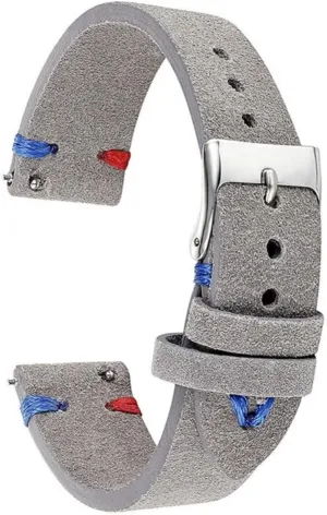 Handmade Suede Leather 18mm 20mm 22mm Watch Strap Stainless Steel Buckle Red Blue Line Watch Band