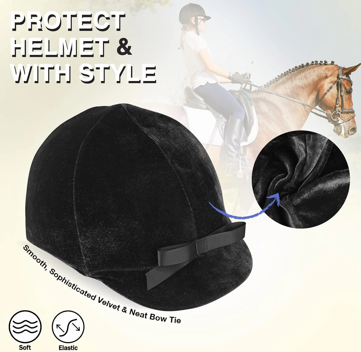 Harrison Howard Equestrian Riding Helmet Cover Sleek Velvet Luxe Hat