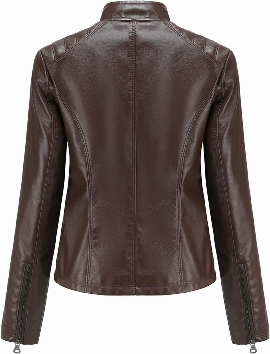 Hasta Faux Leather Jacket Crop Plus Size Women Slim Fit Motorcycle Bike Coat Stand Collar Zip Pocket Short Pleather Jacket