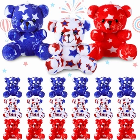 Haull 18 Pcs 4th of July Patriotic Stuffed Animals Bears Bulk Gifts Plush Bears Bulk Mini Soft Stuffed Toys Small Cute Plush Toy 4" for Kids Adults Party Favors Home