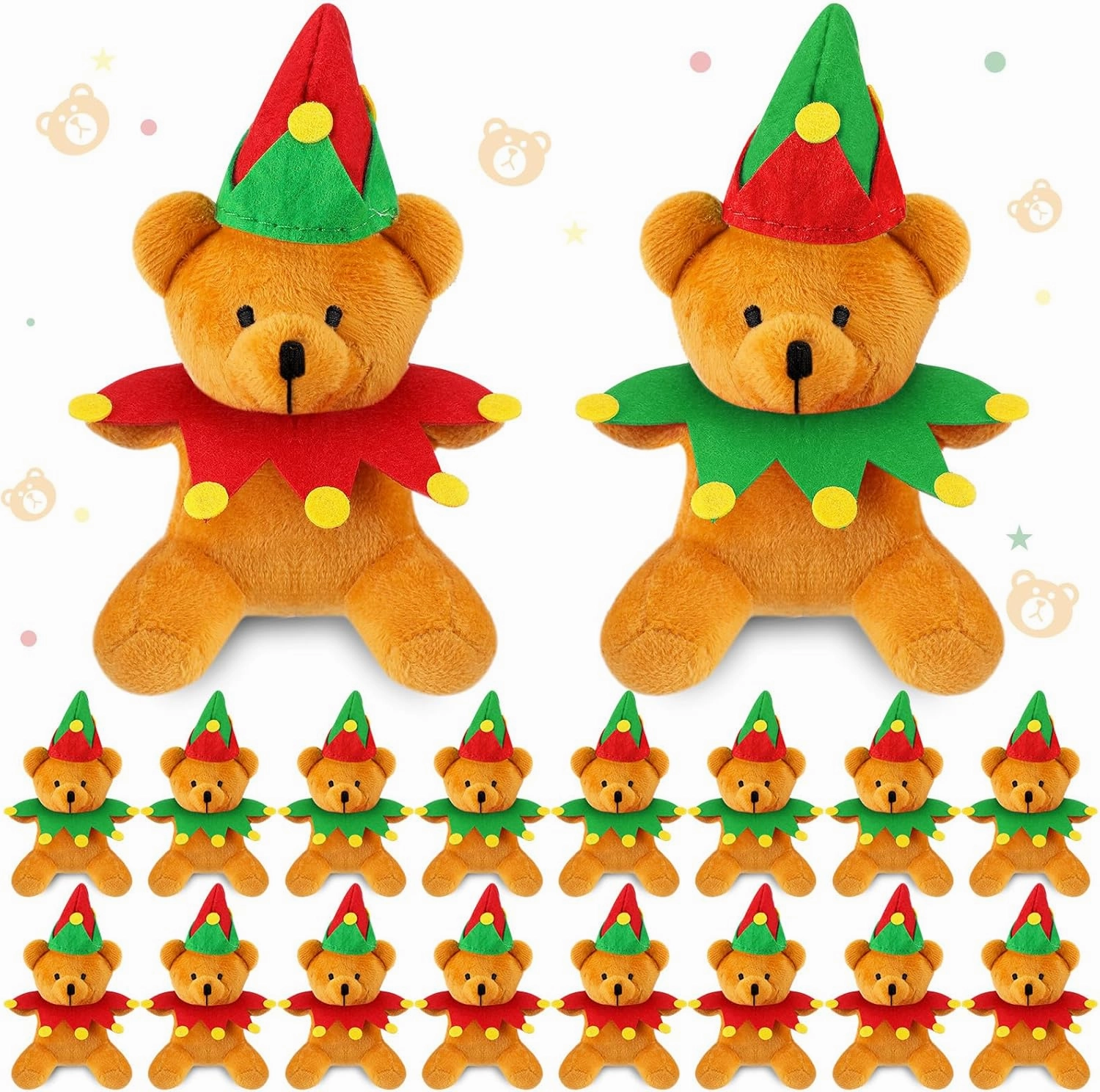 Haull 18 Pcs Valentine Heart Shaped Stuffed Animals Bears Bulk Gifts Plush Bears Bulk Mini Soft Stuffed Toys 4" for Kids Adults Party Favors Home(Christmas Fairy)
