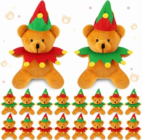 Haull 18 Pcs Valentine Heart Shaped Stuffed Animals Bears Bulk Gifts Plush Bears Bulk Mini Soft Stuffed Toys 4" for Kids Adults Party Favors Home(Christmas Fairy)