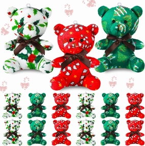Haull 18 Pcs Valentine Heart Shaped Stuffed Animals Bears Bulk Gifts Plush Bears Bulk Mini Soft Stuffed Toys Small Cute Plush Bear 4" for Kids Adults Party Favors Home(Christmas)