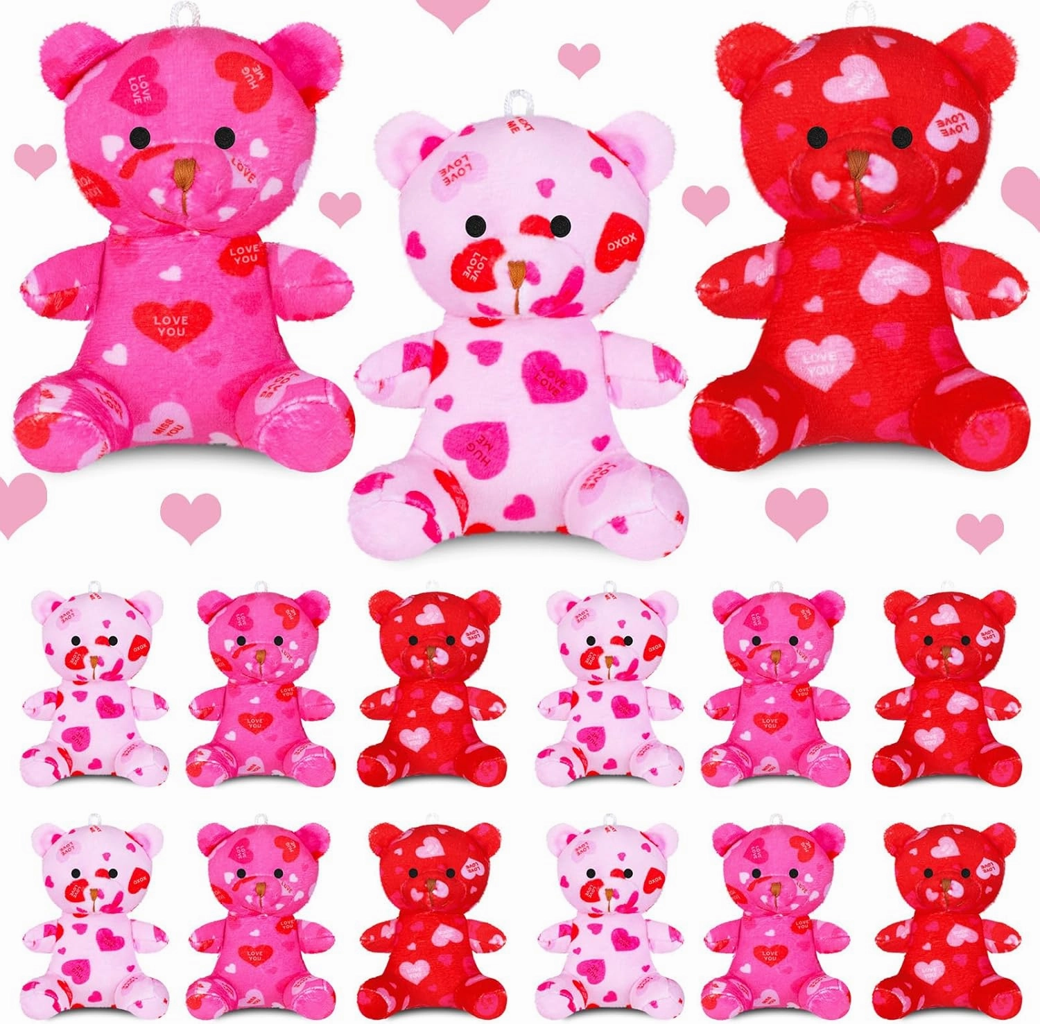 Haull 18 Pcs Valentine Heart Shaped Stuffed Animals Bears Bulk Gifts Plush Bears Bulk Mini Soft Stuffed Toys Small Cute Plush Toy 4" for Kids Adults Party Favors Home(Heart Shaped)