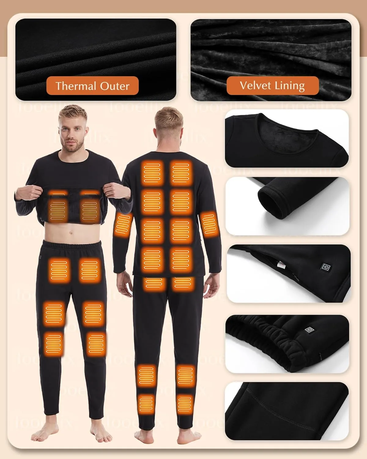 Heated Underwear Pants for Men, 3 Heating Level Electric Thermal Bottom with 12 Heating Zones for Hunting