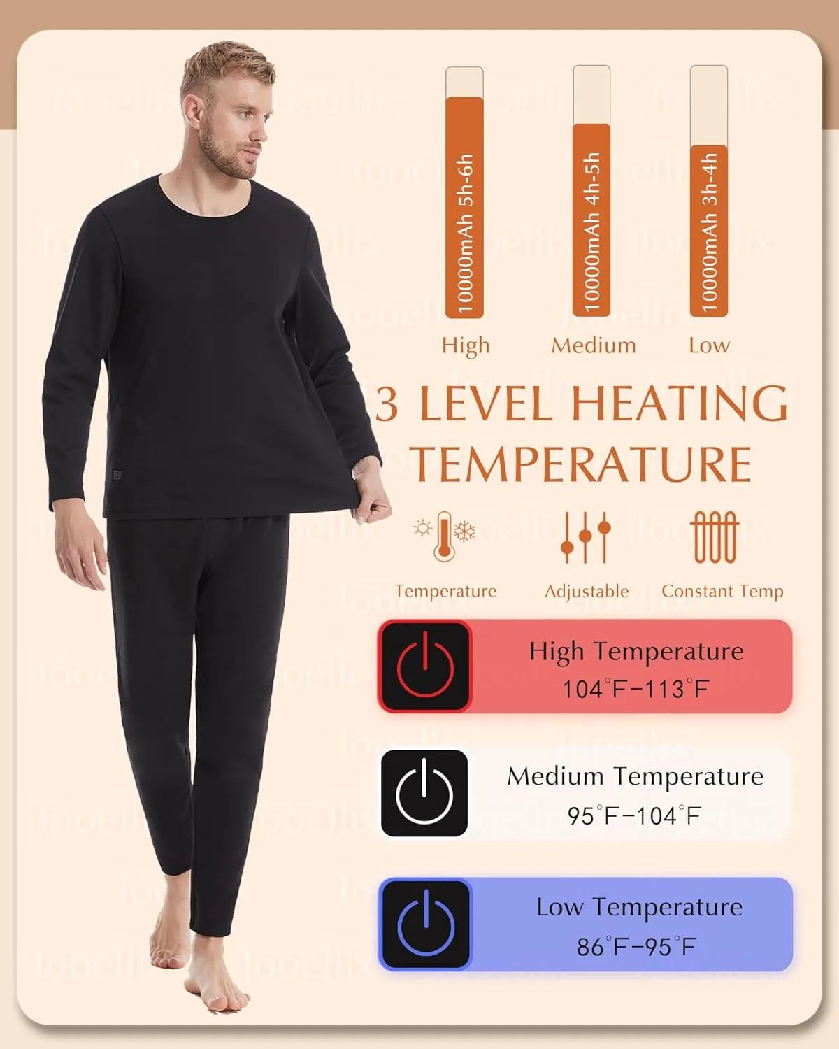 Heated Underwear Pants for Men, 3 Heating Level Electric Thermal Bottom with 12 Heating Zones for Hunting
