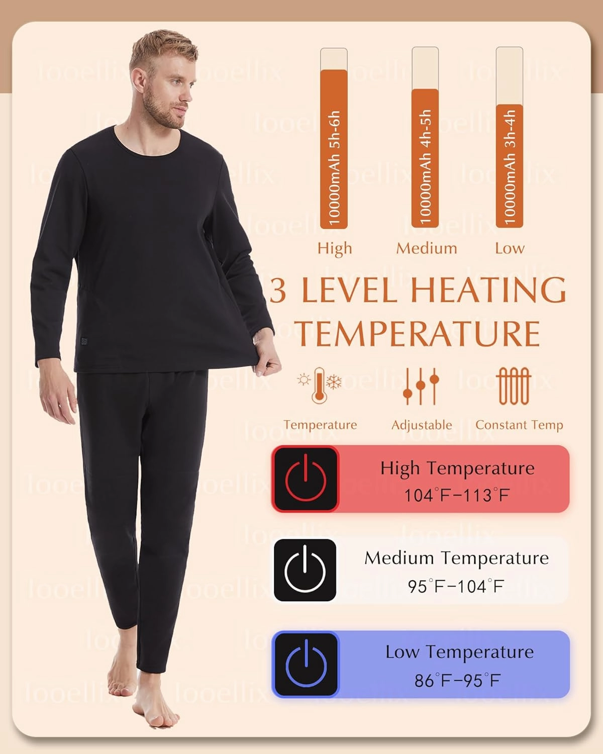 Heated Underwear Pants for Men, 3 Heating Level Electric Thermal Bottom with 12 Heating Zones for Hunting