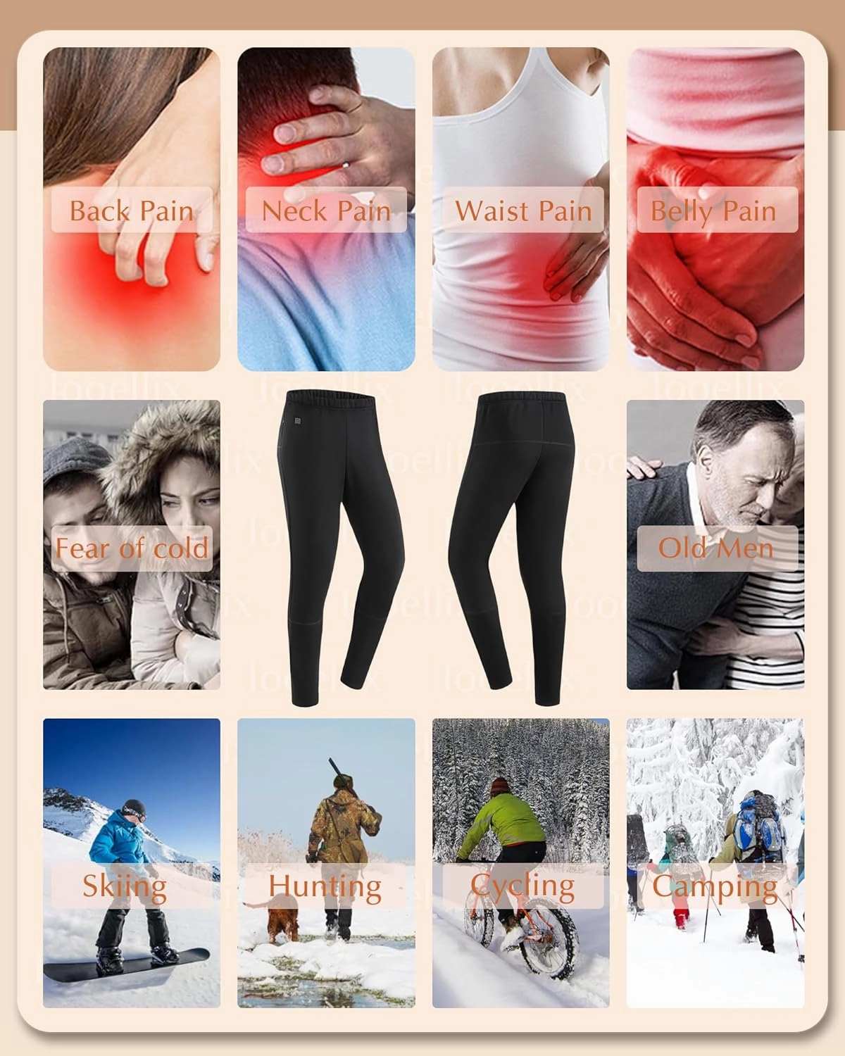 Heated Underwear Pants for Men, 3 Heating Level Electric Thermal Bottom with 12 Heating Zones for Hunting