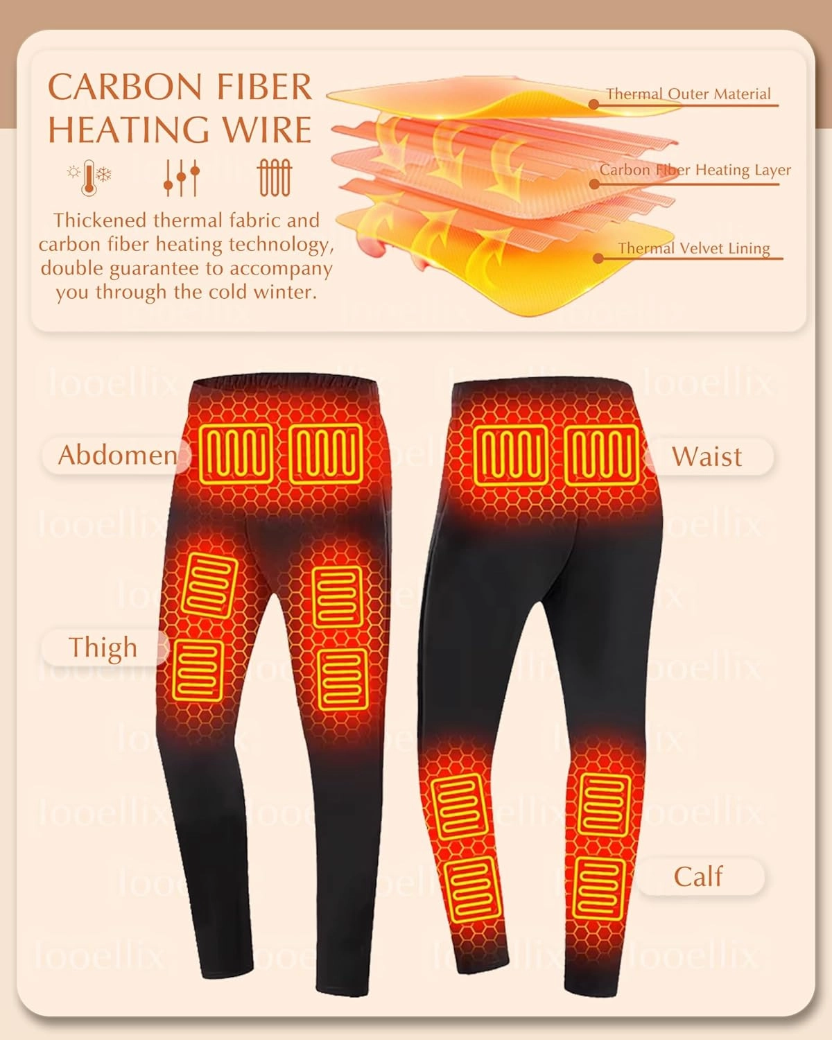 Heated Underwear Pants for Men, 3 Heating Level Electric Thermal Bottom with 12 Heating Zones for Hunting