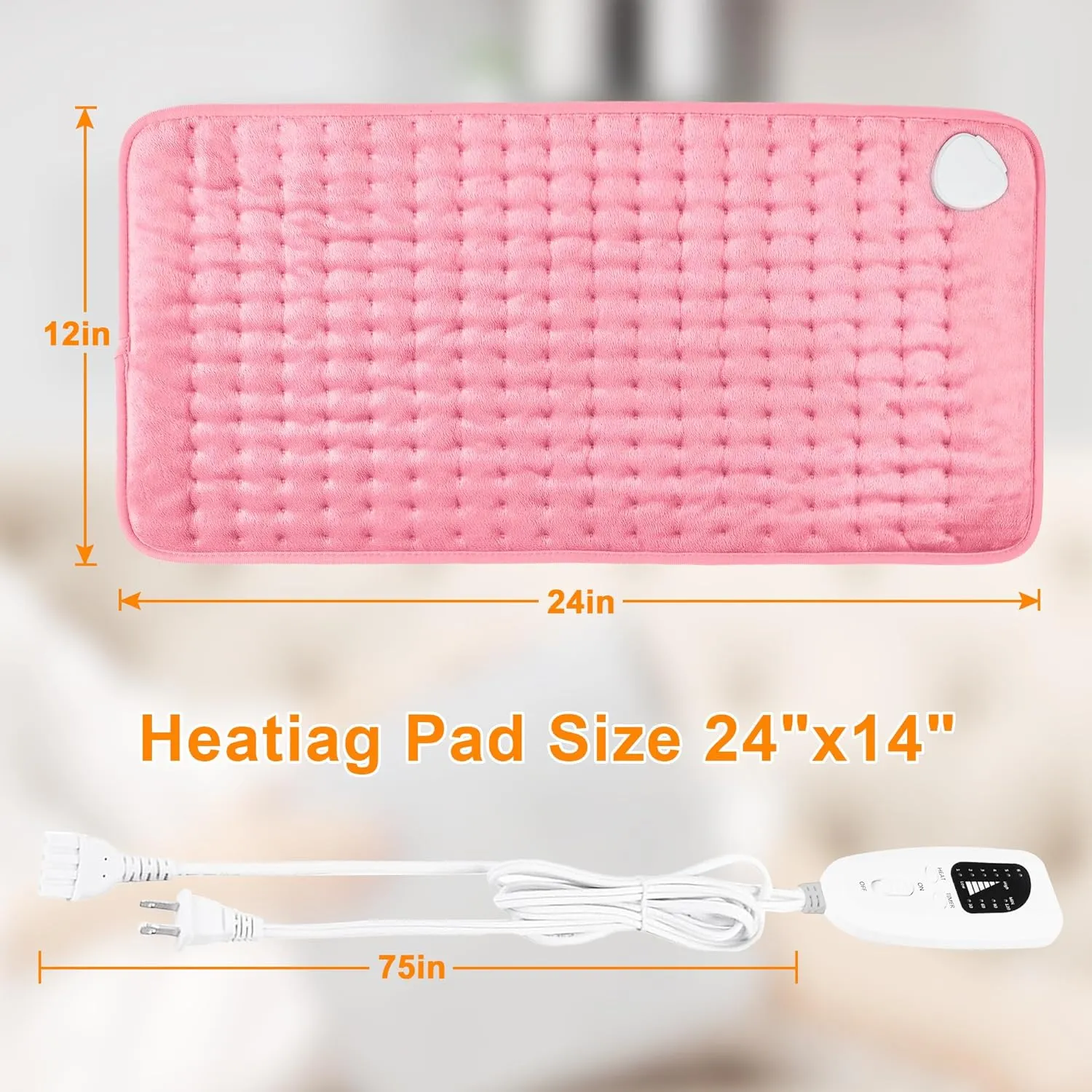 Heating Pad,Electric Heating Pads for Back,Hot Heated Pad for Abdomen,Shoulder,Knee,Multiple Temp and Auto Shut Off(Baby Pink,12''×24'')