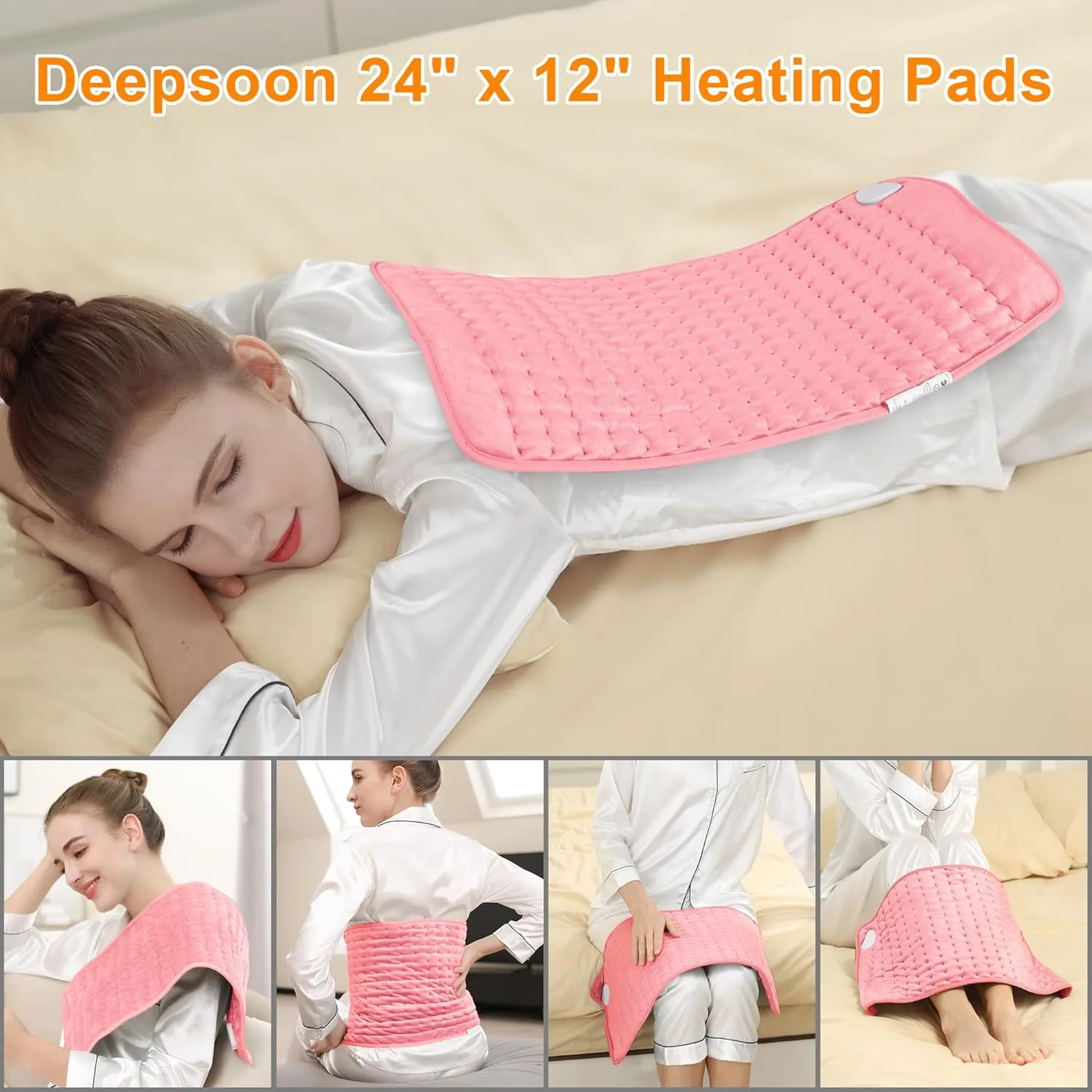 Heating Pad,Electric Heating Pads for Back,Hot Heated Pad for Abdomen,Shoulder,Knee,Multiple Temp and Auto Shut Off(Baby Pink,12''×24'')