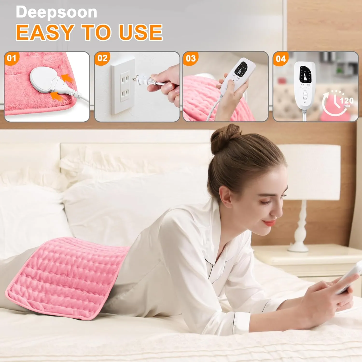 Heating Pad,Electric Heating Pads for Back,Hot Heated Pad for Abdomen,Shoulder,Knee,Multiple Temp and Auto Shut Off(Baby Pink,12''×24'')