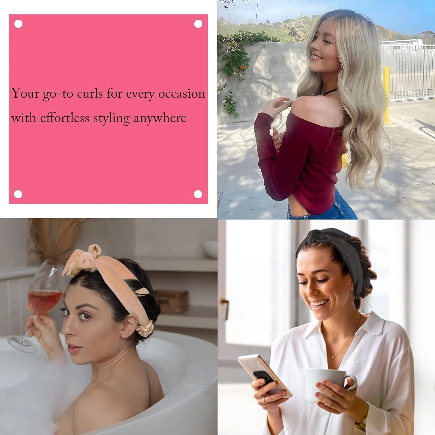Heatless Velvet Hair Curlers for Long Hair – No Heat Overnight Curling Rod Headband to Sleep In for Heatless Curls with Scrunchies & Clip, Wake Up to Soft Beach Waves (Pink, Pack of 1)