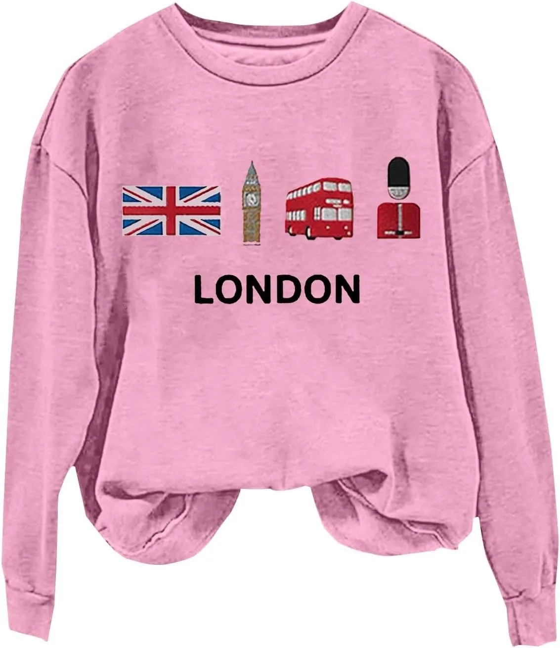 Heevina London Uk Big Ben British Flag Soldier Public Bus Sweatshirt For Women Crewneck Pullover Tops