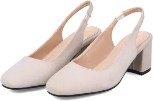 Hello Shero Comfortable Block Heel Slingback Pumps for Women Low Heel Closed Square Toe Sandals Suede Dress Shoes Classic Trendy Party Event Prom Church Daily Wear