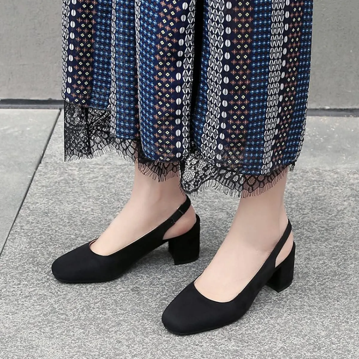 Hello Shero Comfortable Block Heel Slingback Pumps for Women Low Heel Closed Square Toe Sandals Suede Dress Shoes Classic Trendy Party Event Prom Church Daily Wear