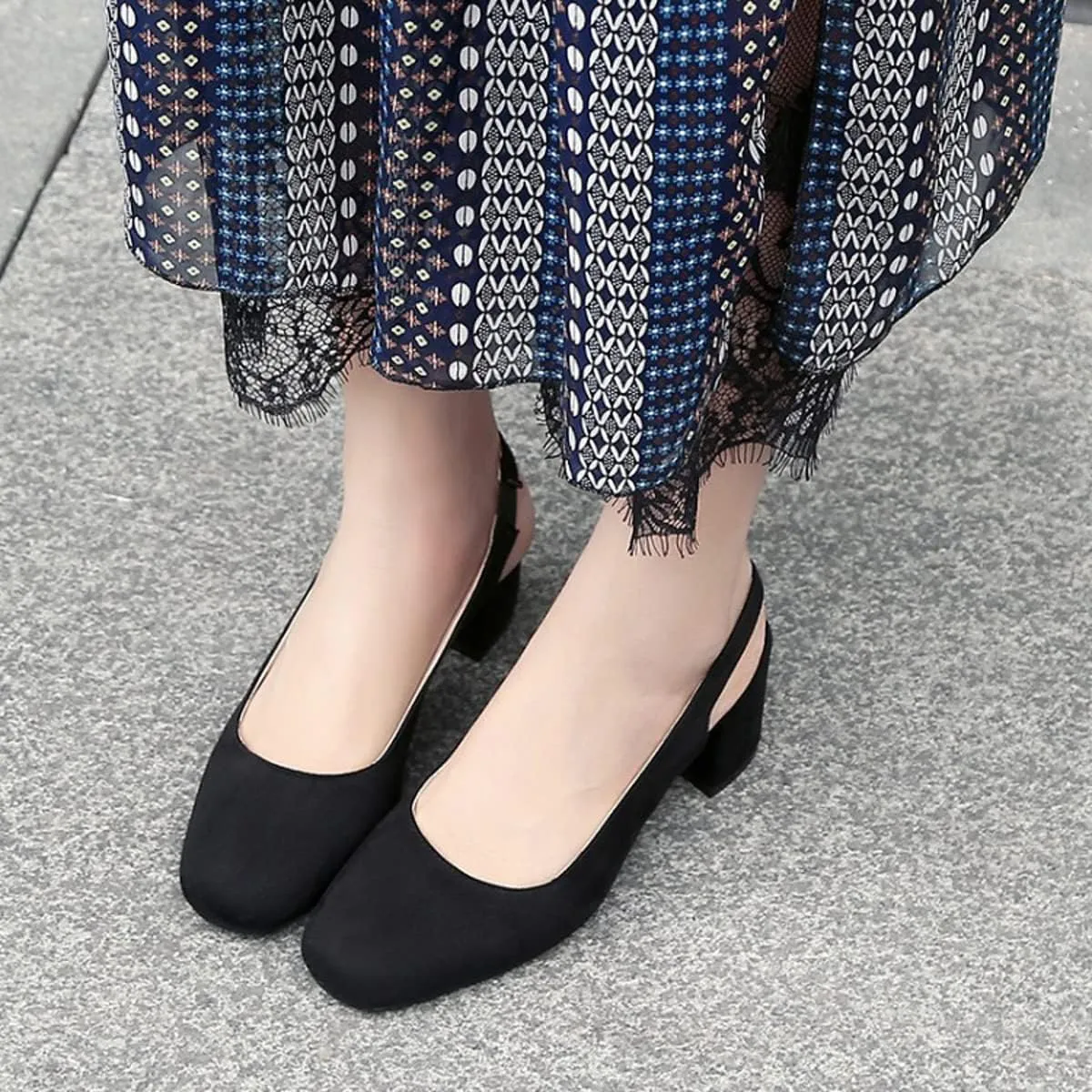 Hello Shero Comfortable Block Heel Slingback Pumps for Women Low Heel Closed Square Toe Sandals Suede Dress Shoes Classic Trendy Party Event Prom Church Daily Wear