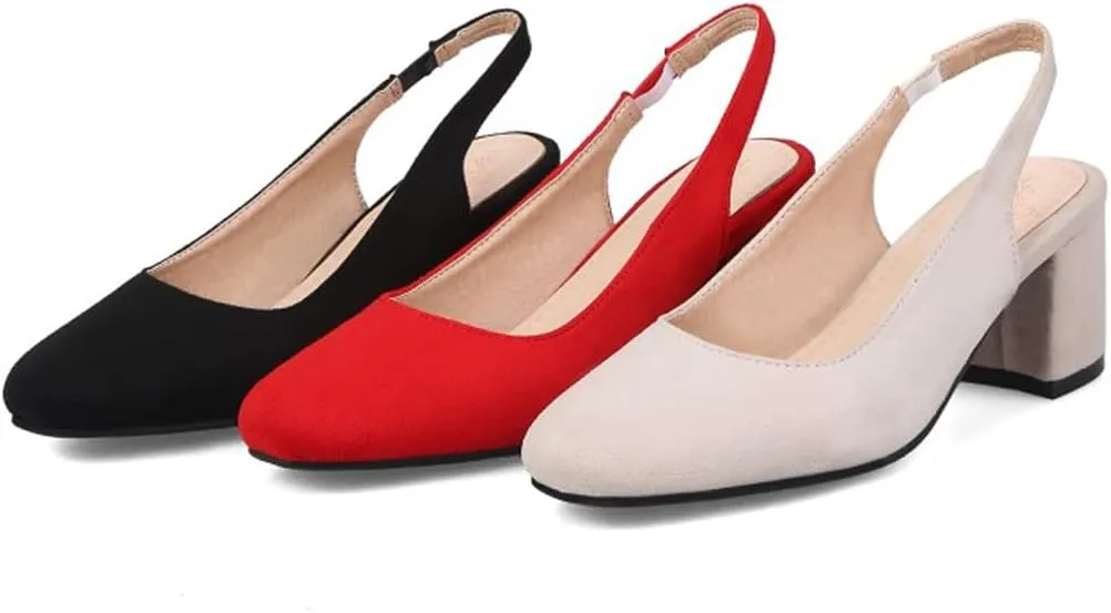 Hello Shero Comfortable Block Heel Slingback Pumps for Women Low Heel Closed Square Toe Sandals Suede Dress Shoes Classic Trendy Party Event Prom Church Daily Wear