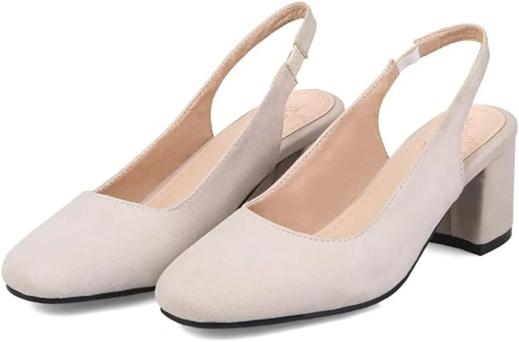Hello Shero Comfortable Block Heel Slingback Pumps for Women Low Heel Closed Square Toe Sandals Suede Dress Shoes Classic Trendy Party Event Prom Church Daily Wear