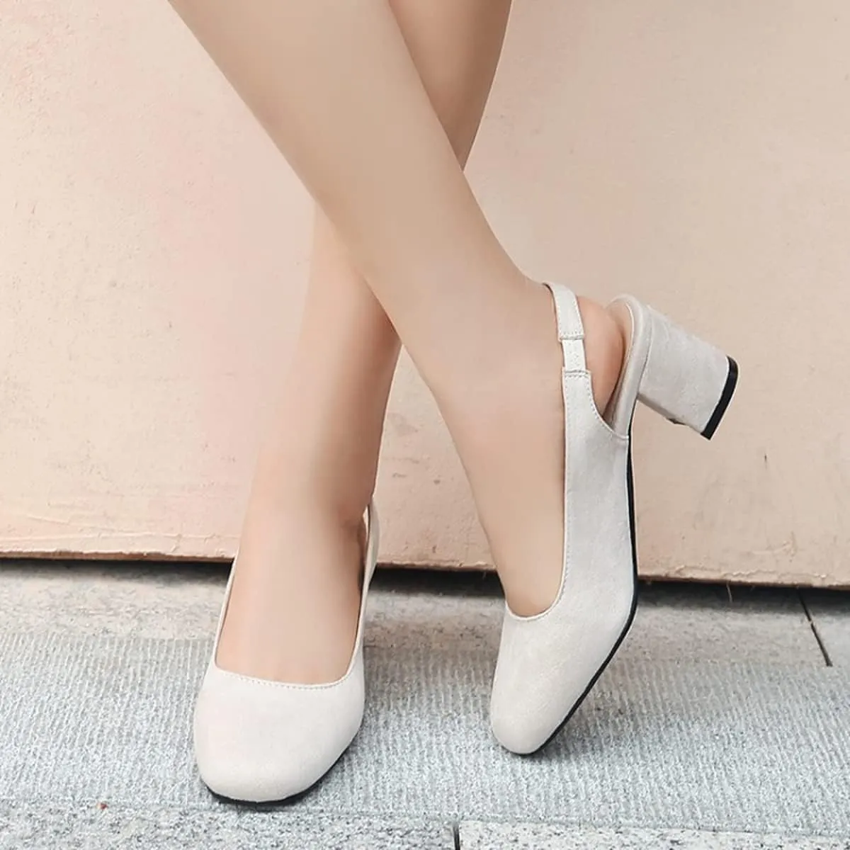Hello Shero Comfortable Block Heel Slingback Pumps for Women Low Heel Closed Square Toe Sandals Suede Dress Shoes Classic Trendy Party Event Prom Church Daily Wear