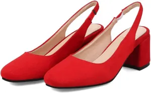 Hello Shero Comfortable Block Heel Slingback Pumps for Women Low Heel Closed Square Toe Sandals Suede Dress Shoes Classic Trendy Party Event Prom Church Daily Wear