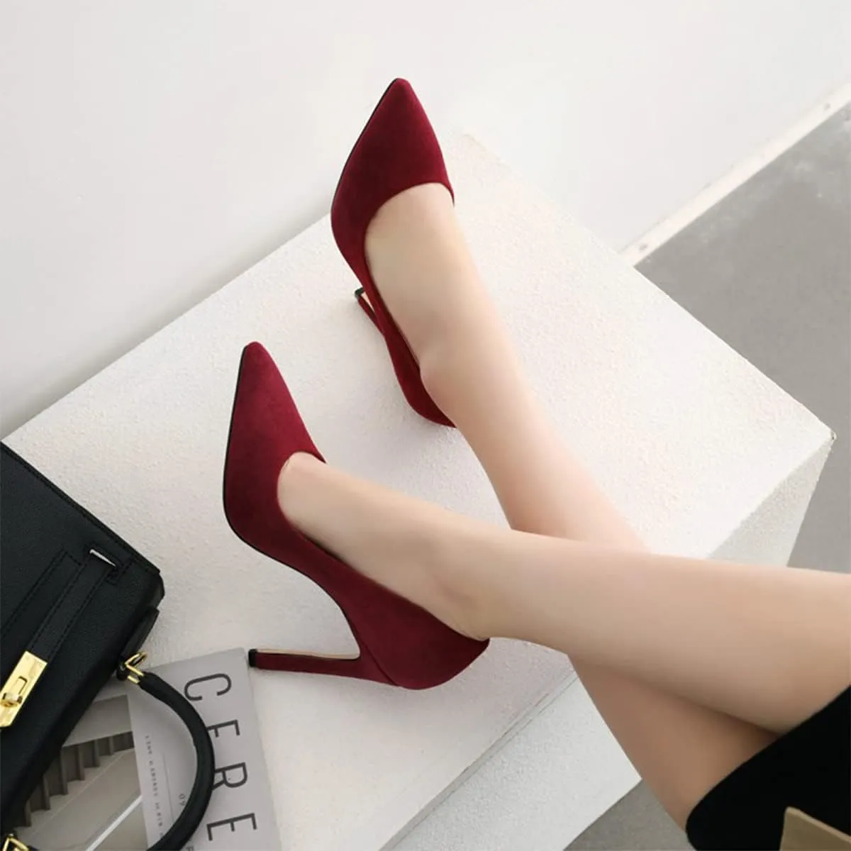 Hello Shero Women Closed Pointed Toe 4 Inches High Heel Pumps Classic Sexy Stilettos Party Dancing Event Wedding Office Formal Dress Shoes