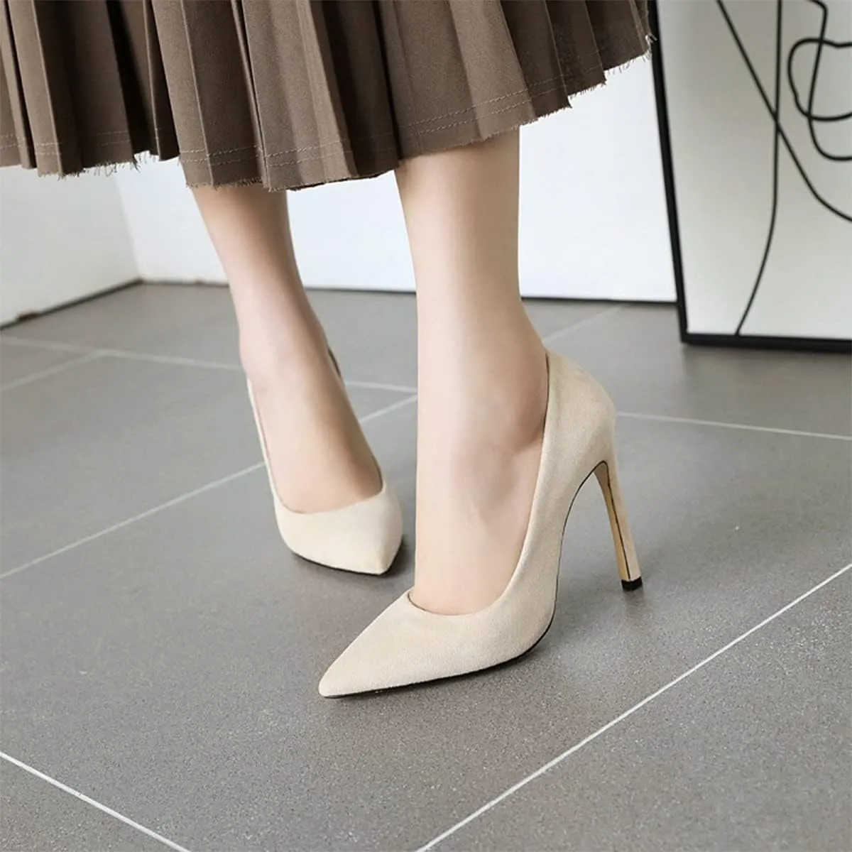 Hello Shero Women Closed Pointed Toe 4 Inches High Heel Pumps Classic Sexy Stilettos Party Dancing Event Wedding Office Formal Dress Shoes