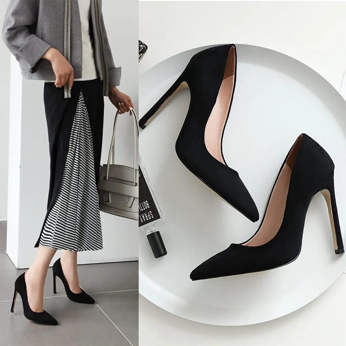 Hello Shero Women Closed Pointed Toe 4 Inches High Heel Pumps Classic Sexy Stilettos Party Dancing Event Wedding Office Formal Dress Shoes