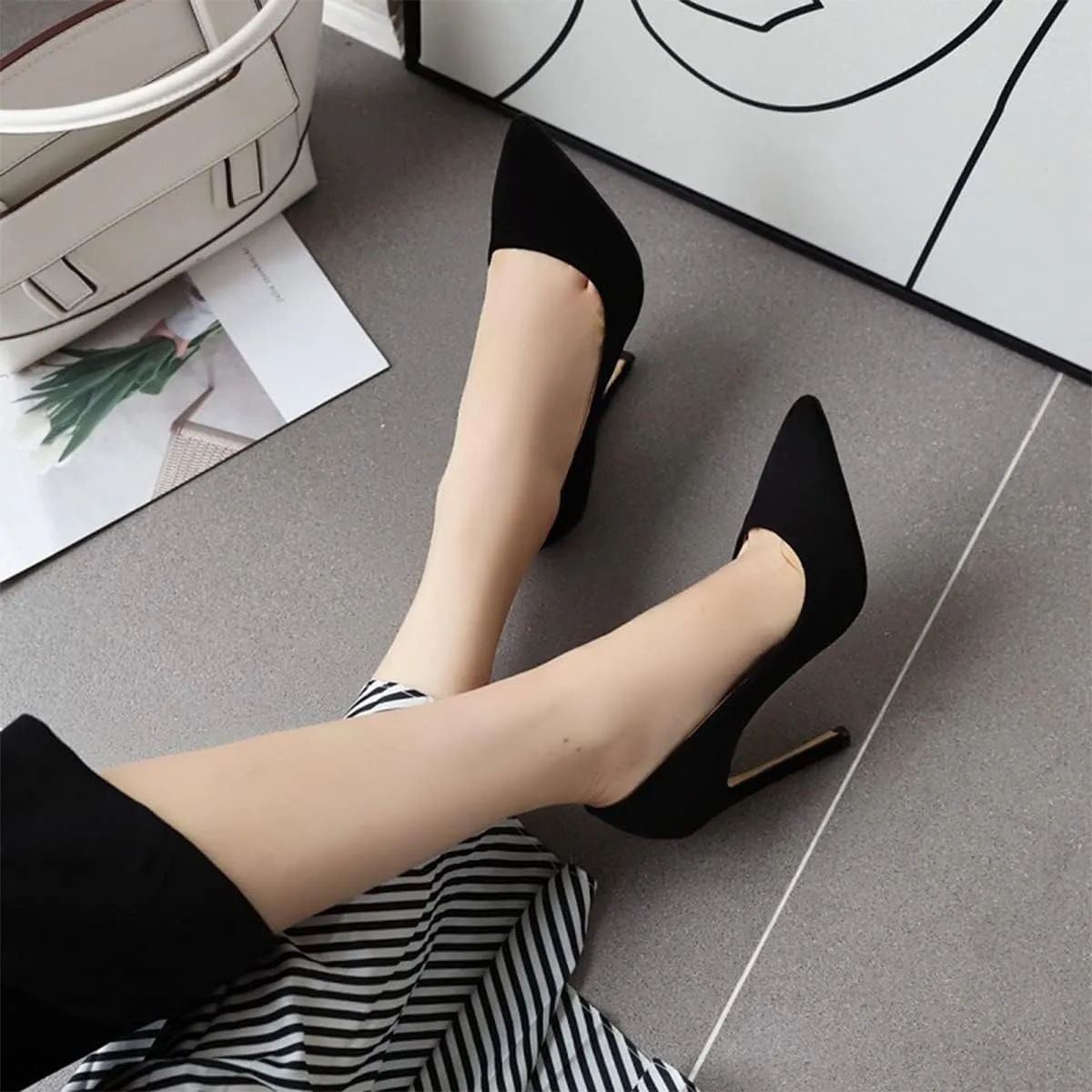 Hello Shero Women Closed Pointed Toe 4 Inches High Heel Pumps Classic Sexy Stilettos Party Dancing Event Wedding Office Formal Dress Shoes