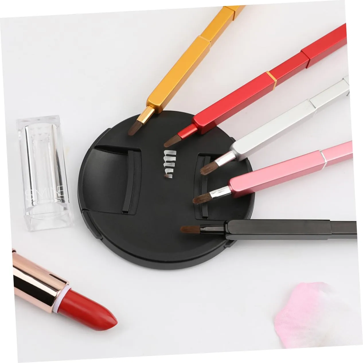 Hemoton 3pcs Retractable Lip Brush with Nylon Fiber Bristles Portable Makeup Applicator Metal Tube Red for Lip Gloss and Use