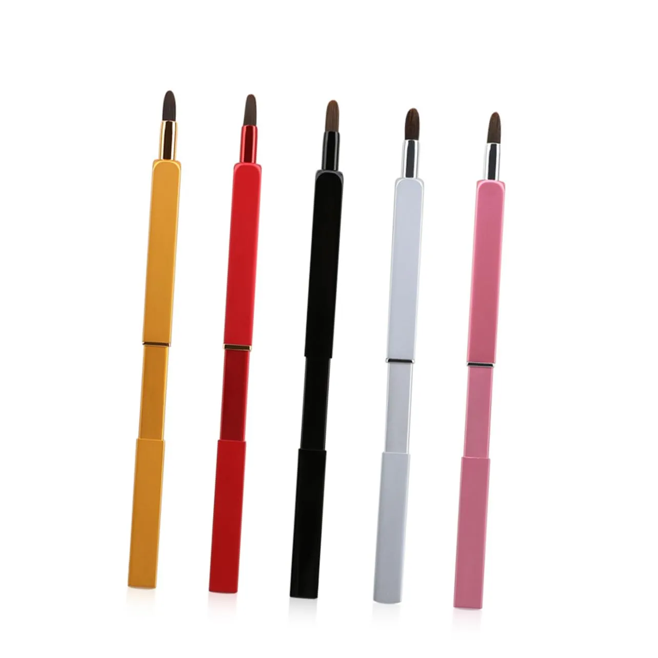 Hemoton 3pcs Retractable Lip Brush with Nylon Fiber Bristles Portable Makeup Applicator Metal Tube Red for Lip Gloss and Use