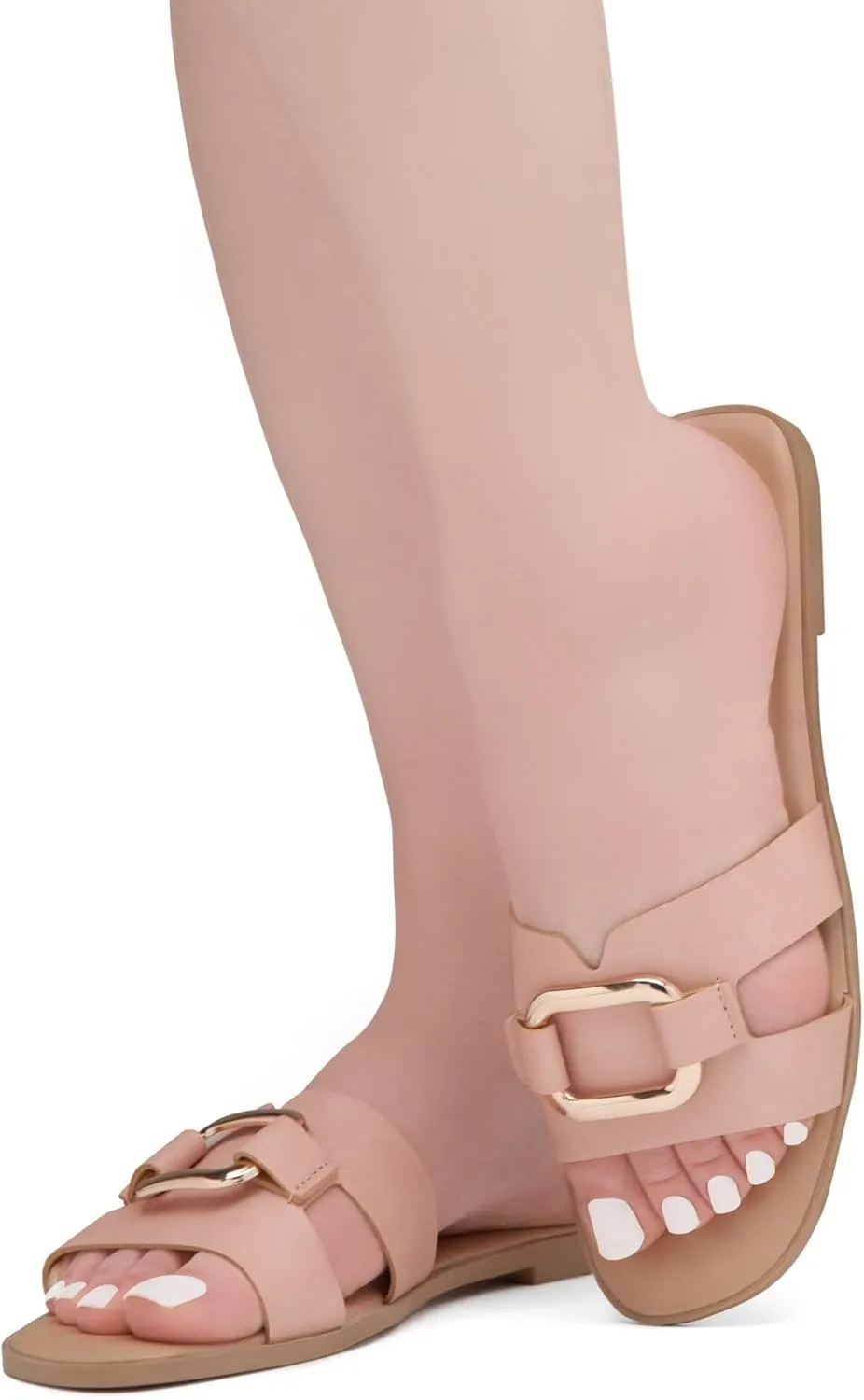 Herstyle Women’s Flat Sandals 2025 – Square Open Toe Fashion Casual Slides with Metal Chain, Memory Foam Footbed Insole, Slip-On Dressy Sandals for Summer