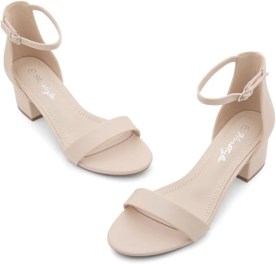 Herstyle Women’s Low Heels – Open Toe Chunky Block Heeled Sandals with Ankle Strap | Comfortable Dressy Short Heels for Prom, Wedding, Party & Office