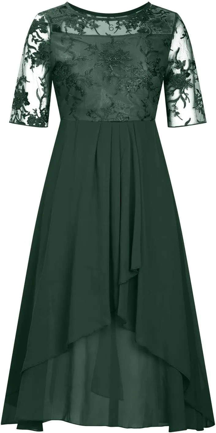 HGps8w Mother of The Groom Dresses for Wedding Elegant V Neck Lace Appliques High Low Chiffon Flowy Formal Evening Dress