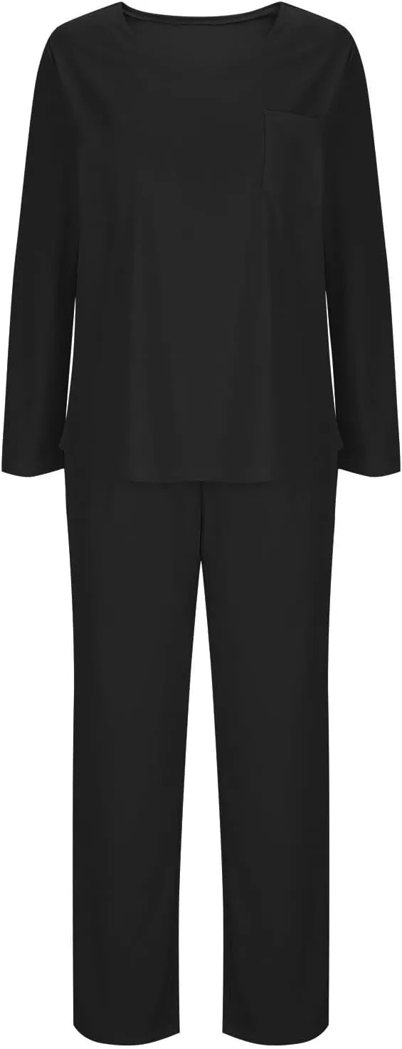 HGps8w Scrubs for Women Sets Nurse Uniform Jogger Suit Stretch Long Sleeve V Neck Top & Pants with Pockets Nurse Workwear