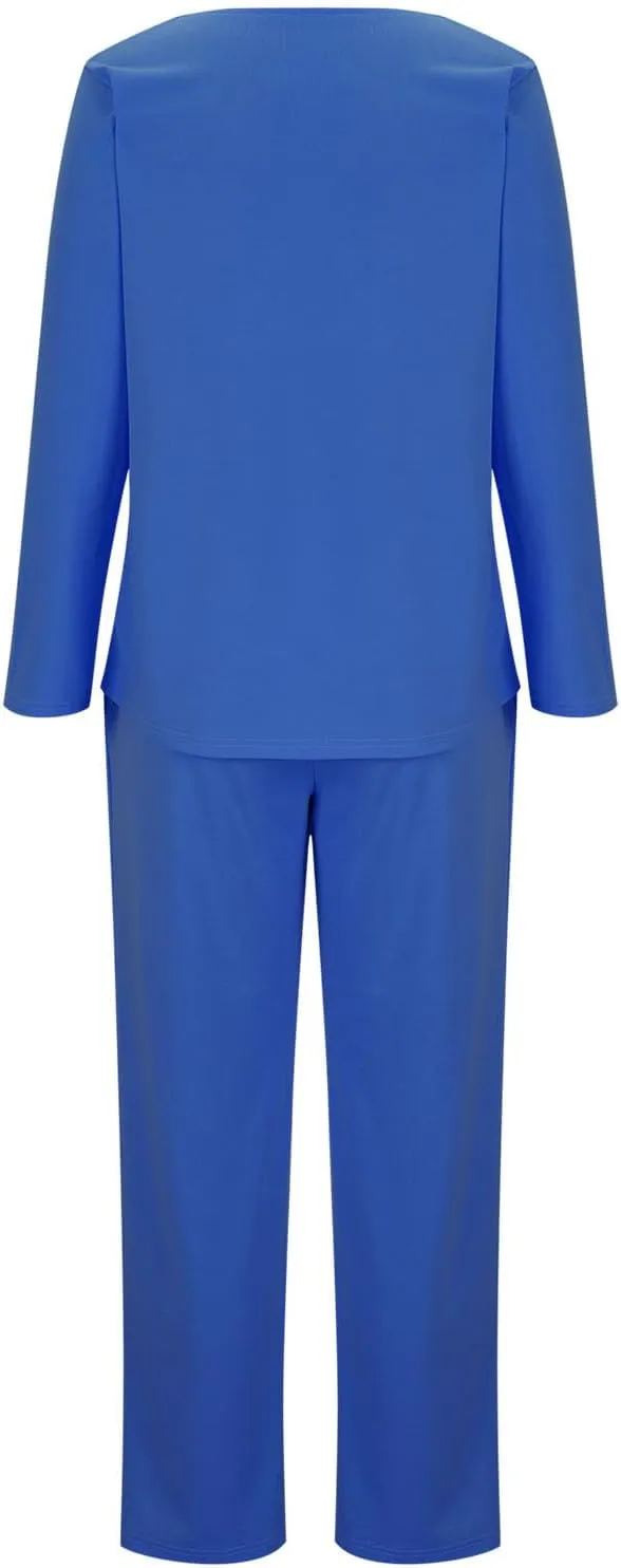 HGps8w Scrubs for Women Sets Nurse Uniform Jogger Suit Stretch Long Sleeve V Neck Top & Pants with Pockets Nurse Workwear