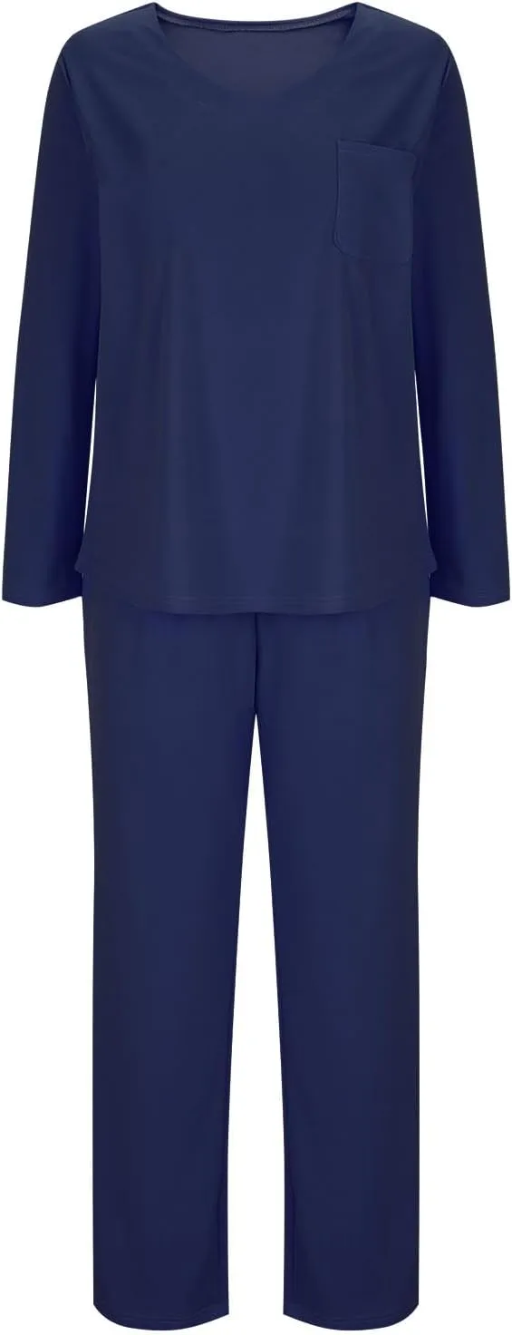 HGps8w Scrubs for Women Sets Nurse Uniform Jogger Suit Stretch Long Sleeve V Neck Top & Pants with Pockets Nurse Workwear